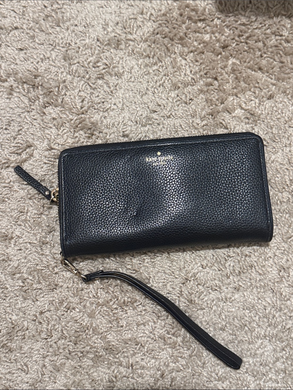 kate spade Black Pebbled Leather Zip Wristlet